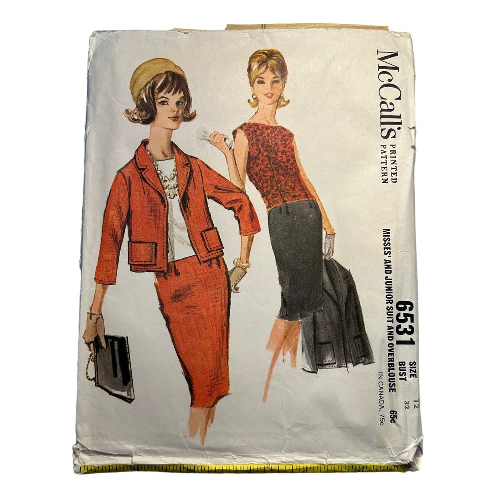 McCalls Vintage 1960's Pattern #6531‎ Misses and Junior Suit/Overblouse Size 12
